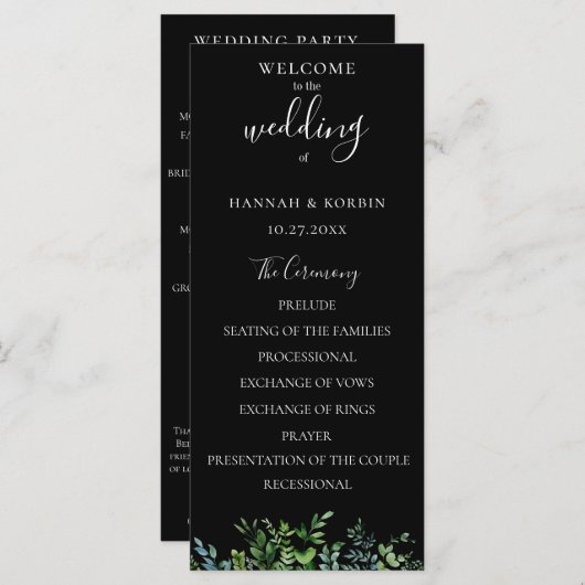 Moderne Botanische Hochzeit Programm (Vorne/Hinten)