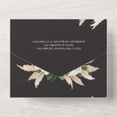 Moderne botanische Hochzeit von bohemianischem Pam All In One Einladung (Rückseite)