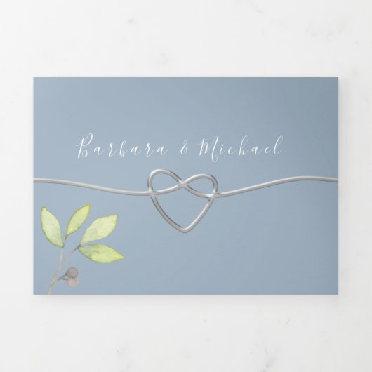 Moderne botanische Hochzeit von Dusty Blue Dreifach Gefaltete Einladung (Cover)