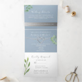 Moderne botanische Hochzeit von Dusty Blue Dreifach Gefaltete Einladung (Innenseite)