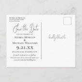 Moderne botanische Hochzeiten mit rotem Flor rette Ankündigungspostkarte (Rückseite)