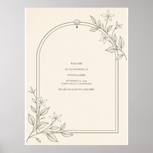 Moderne botanische Hochzeits-Willkommensschild mit Poster (Vorne)