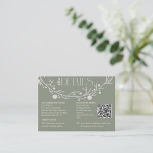 Moderne Botanische Hochzeitsdetails im Salbeigrün Begleitkarte