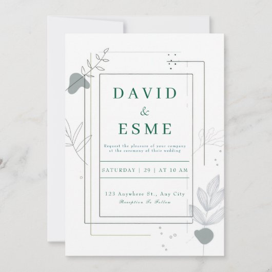 Moderne botanische Hochzeitseinladung Einladung (Vorderseite)