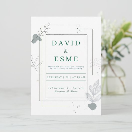 Moderne botanische Hochzeitseinladung Einladung (Stehend Vorderseite)