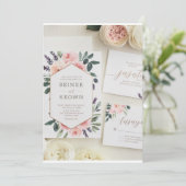 Moderne botanische Hochzeitsfeier | Einladung (Stehend Vorderseite)