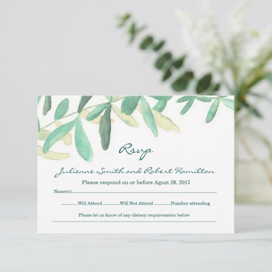Moderne botanische Hochzeitskarte RSVP Karte (Stehend Vorderseite)