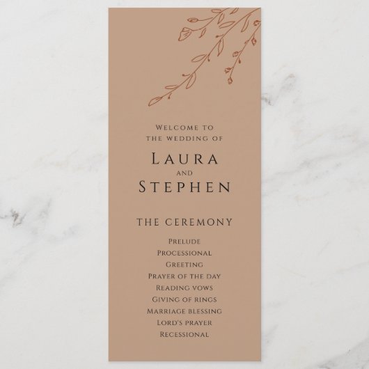 Moderne botanische Hochzeitsprogramme für Rost Programm (Vorderseite)