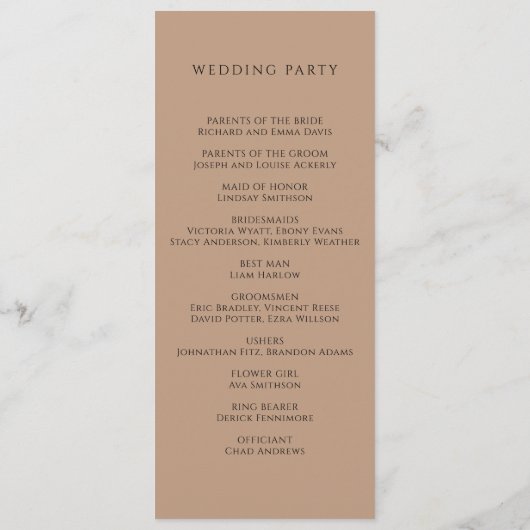 Moderne botanische Hochzeitsprogramme für Rost Programm (Rückseite)