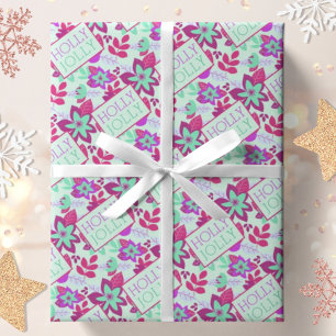 Moderne botanische Holly Jolly Weihnachten Geschenkpapier