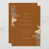 Moderne botanische Imitate Hochzeit von Rostbraun Einladung (Vorne/Hinten)