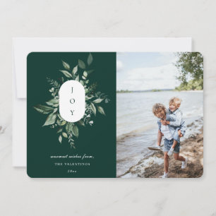 Moderne botanische Joy Foto Holiday Card Grün Feiertagskarte