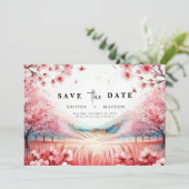 Moderne Botanische Kirschblossom Hochzeit Save The Date (Stehend Vorderseite)