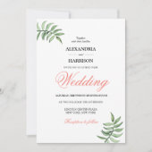 Moderne botanische Korallenhochzeit Einladung (Vorderseite)