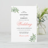 Moderne botanische Korallenhochzeit Einladung (Stehend Vorderseite)