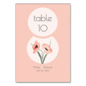 Moderne Botanische Korallenhochzeit Tischnummer (Vorderseite)