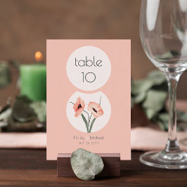 Moderne Botanische Korallenhochzeit Tischnummer