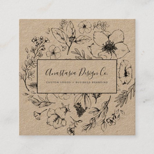 Moderne botanische Kraft und schwarze Schrift Quadratische Visitenkarte (Vorderseite)