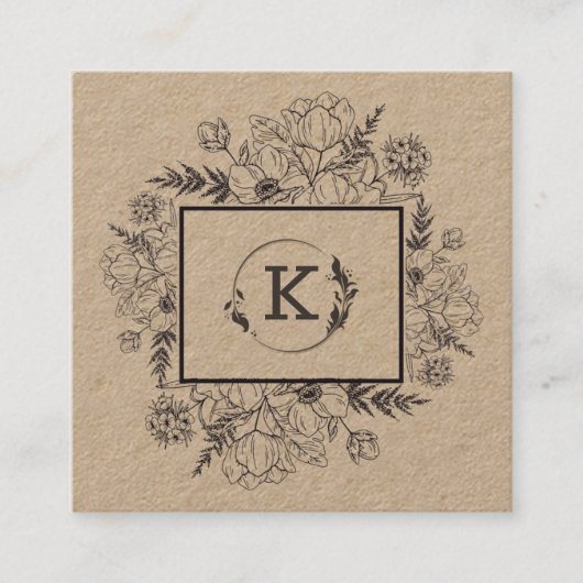 Moderne botanische Kraftpapier-Visitenkarte Quadratische Visitenkarte (Vorderseite)