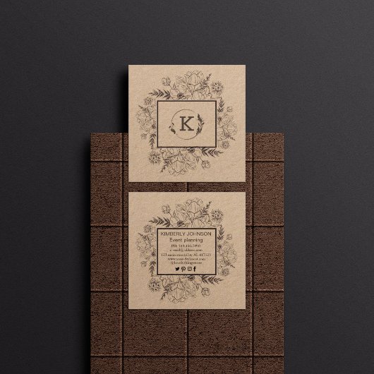 Moderne botanische Kraftpapier-Visitenkarte Quadratische Visitenkarte