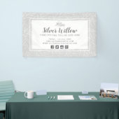 Moderne Botanische Leaf-Branchen Silver Minimalist Banner (Messeveranstaltung)