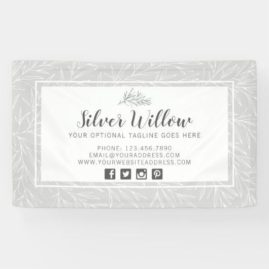 Moderne Botanische Leaf-Branchen Silver Minimalist Banner (Horizontal)