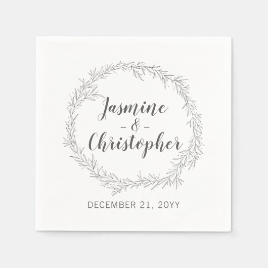 Moderne Botanische Leaf-Kranz-Hochzeit Serviette (Vorderseite)
