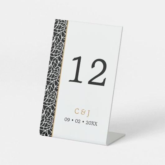 Moderne botanische Leaf-Muster-Tischnummer Sockelschild (Vorderseite)