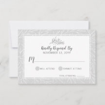 Moderne botanische Leaf Silver Wedding RSVP Card