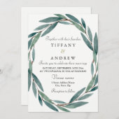 Moderne botanische Leaf Wreath Wedding Einladung (Vorne/Hinten)