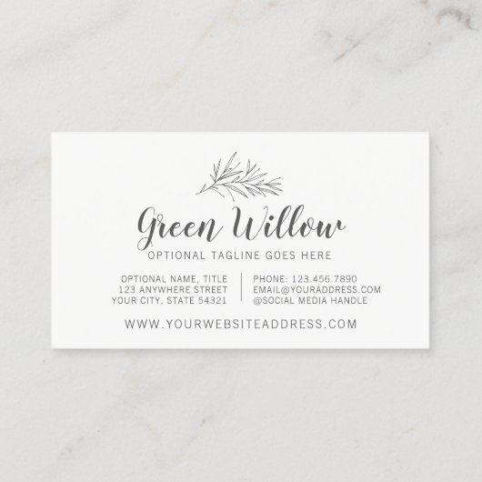 Moderne botanische Leaf-Zweige Grün Minimalistisch Visitenkarte (Rückseite)