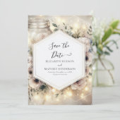 Moderne botanische Mason Jar Wedding Save The Date (Stehend Vorderseite)