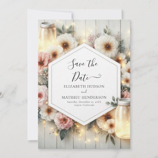 Moderne botanische Mason Jar Wedding Save The Date (Vorderseite)