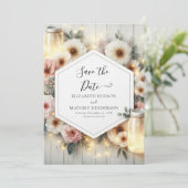 Moderne botanische Mason Jar Wedding Save The Date (Stehend Vorderseite)