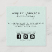 Moderne botanische Minze und Schwarz Quadratische Visitenkarte (Rückseite)