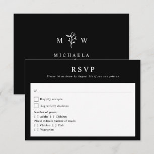 Moderne botanische Monogramm-Initialen Hochzeit RSVP Karte