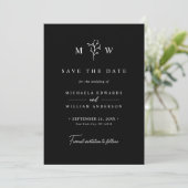 Moderne Botanische Monogramm-Initialen Hochzeit Save The Date (Stehend Vorderseite)