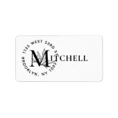 Moderne Botanische Monogramm-Nachname-Rücksendeadr Adressaufkleber (Vorne)