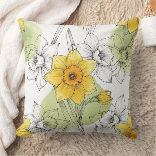 Moderne Botanische Narzissen-Muster Kissen