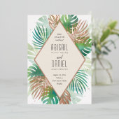 Moderne botanische Palmeninsel Hochzeit Folieneinladung (Stehend vorne)