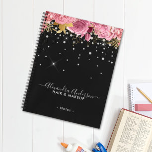 Moderne Botanische Rosa Blumen Diamanten Glitter Notizblock