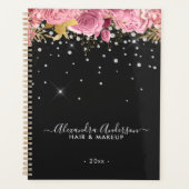 Moderne Botanische Rosa Florale Diamanten Glitter Planer (Vorderseite)