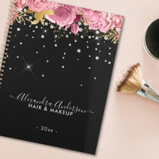 Moderne Botanische Rosa Florale Diamanten Glitter Planer