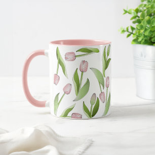Moderne botanische rosa Tulpen-Blumen-Kaffeetasse Tasse