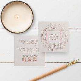 Moderne botanische Rose Gold Blush Pink Quadratische Visitenkarte