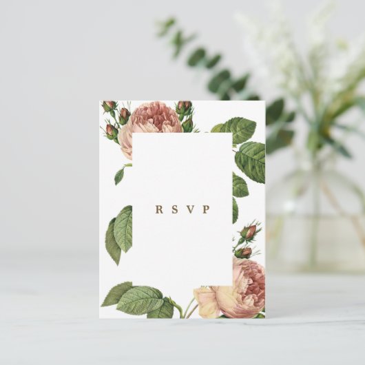 moderne botanische Rose Hochzeit rsvp Postkarte (Stehend Vorderseite)