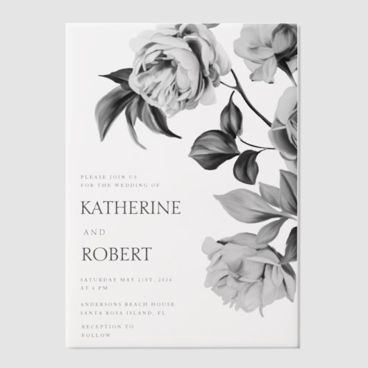 Moderne botanische Rose zum Hochzeitsfest Pergament Einladungen (Vorderseite)