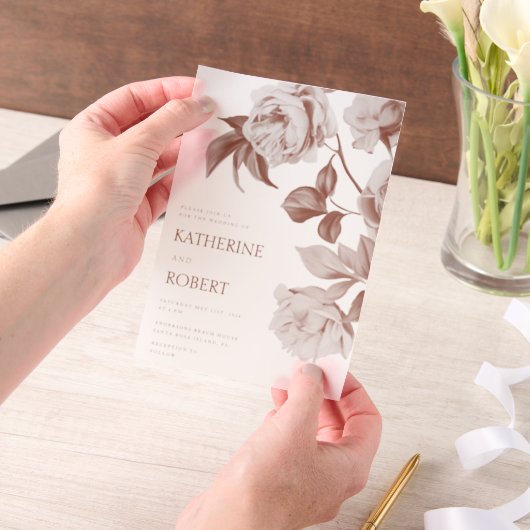 Moderne botanische Rose zum Hochzeitsfest Pergament Einladungen (Handgehalten)