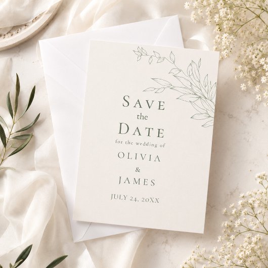 Moderne Botanische Save-the-Date-Karte im Salbeigr Einladung