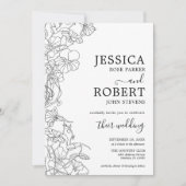 Moderne botanische Schwarz-weiße Hochzeit Minimali Einladung (Vorderseite)